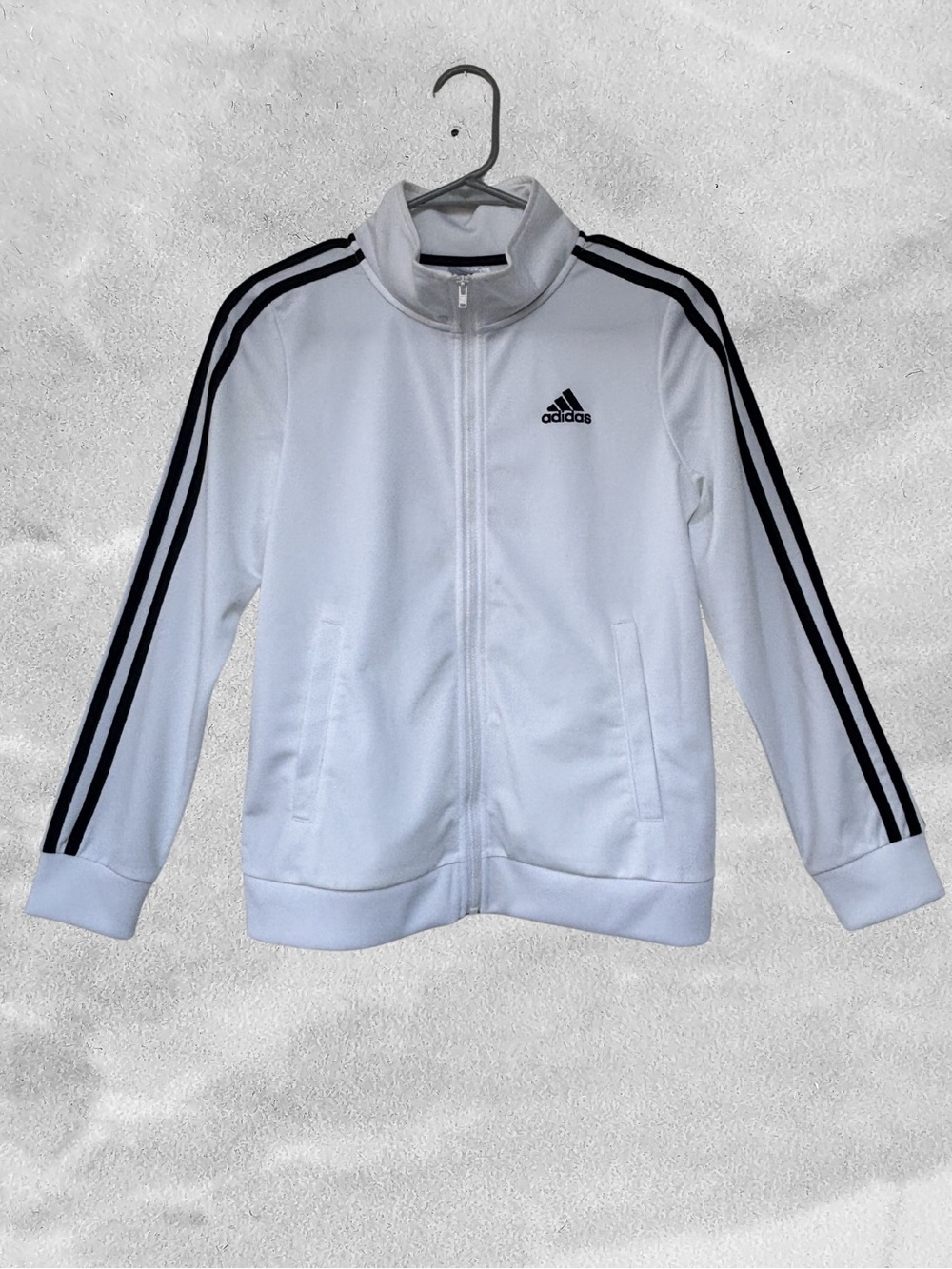 adidas White Kids Track Jacket with Black Stripes
